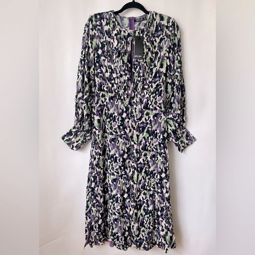 Nasty Gal,Women’s Abstract Print Keyhole Midaxi Tea Dress-Purple. Size:6(US) NWT